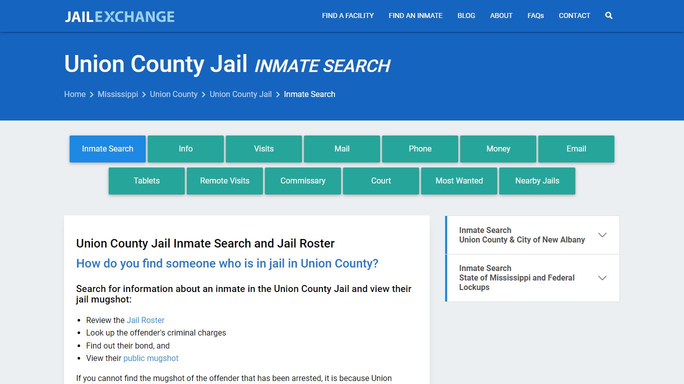 Inmate Search: Roster & Mugshots - Union County Jail, MS